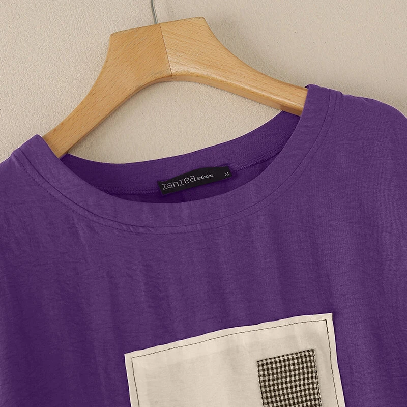 (image for) ZANZEA Women Street Fashion Long Sleeve Blouse Printed Long Shirts Patchwork Retro Loose Tops