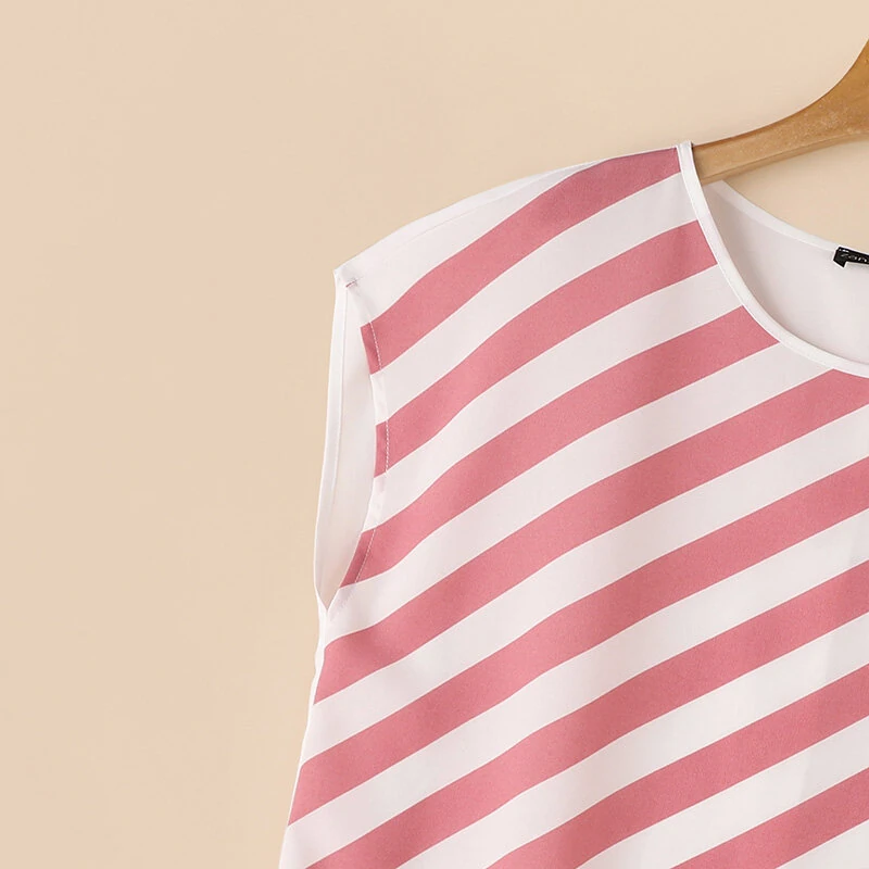 (image for) ZANZEA Women Striped Printed T-shirt Fashion Short Sleeve Tee Holiday Summer Holiday Belted Design Casual Simple Tops