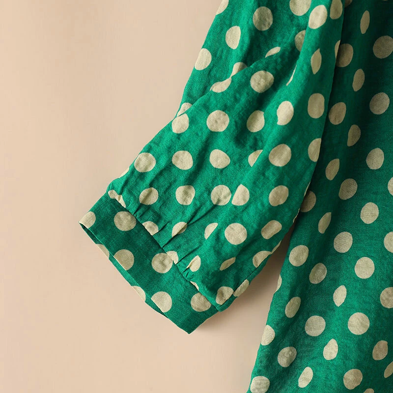 (image for) ZANZEA Women Summer Casual 3/4 Sleeve Blouses O Neck Polka Dot Loose Ladylike Shirt Top