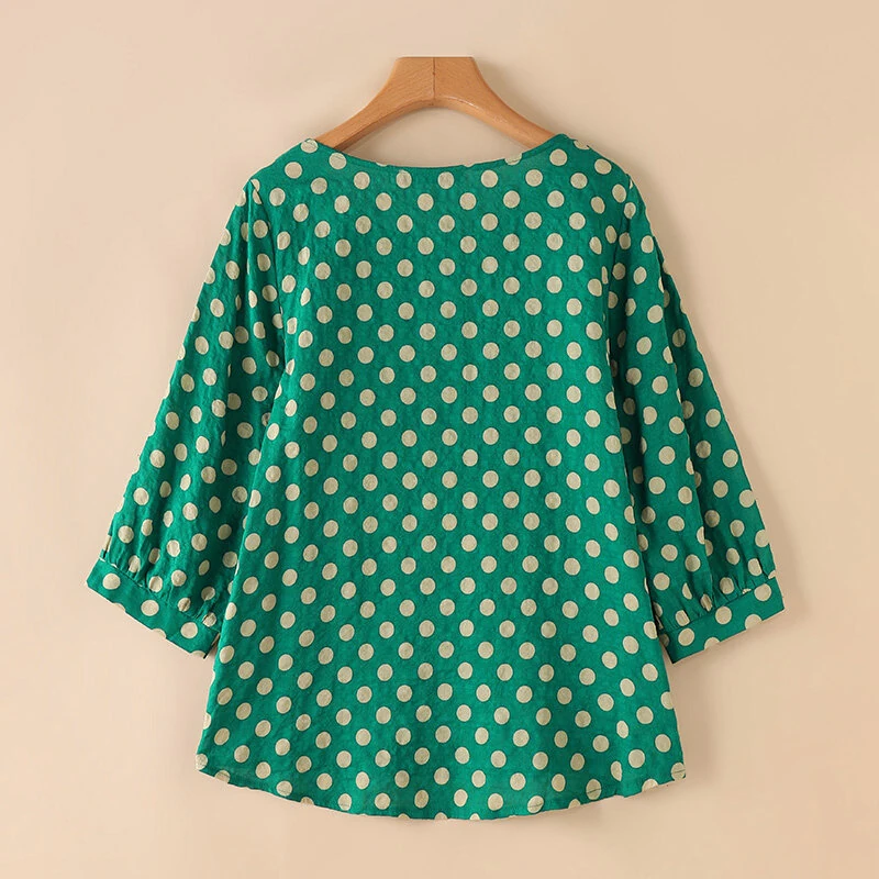 (image for) ZANZEA Women Summer Casual 3/4 Sleeve Blouses O Neck Polka Dot Loose Ladylike Shirt Top
