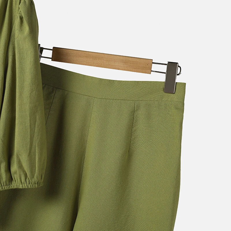 (image for) ZANZEA Women Summer Daily Two-Piece Set Stylish Bubble-sleeve Cotton Linen Top & Wide-leg Pants Casual Set Plus Size