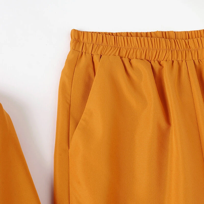 (image for) ZANZEA Women Vintage Daily Pockets Elastic Waist Solid Color Tops Trousers Solid Color Two-Piece Set