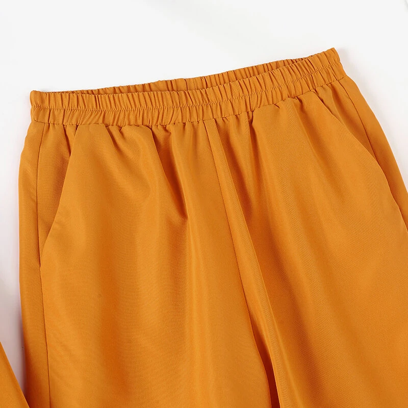 (image for) ZANZEA Women Vintage Daily Pockets Elastic Waist Solid Color Tops Trousers Solid Color Two-Piece Set