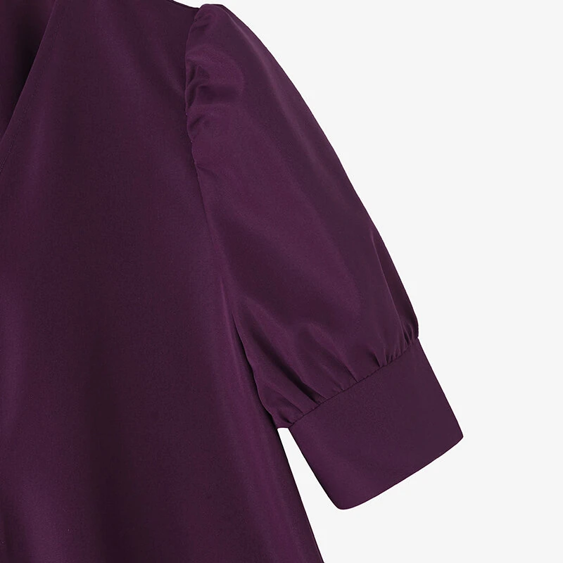 (image for) ZANZEA Women Vintage Fashion Solid Casual V-Neck Short Sleeve Dress Loose Fit with Side Pockets