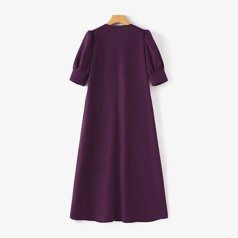 (image for) ZANZEA Women Vintage Fashion Solid Casual V-Neck Short Sleeve Dress Loose Fit with Side Pockets