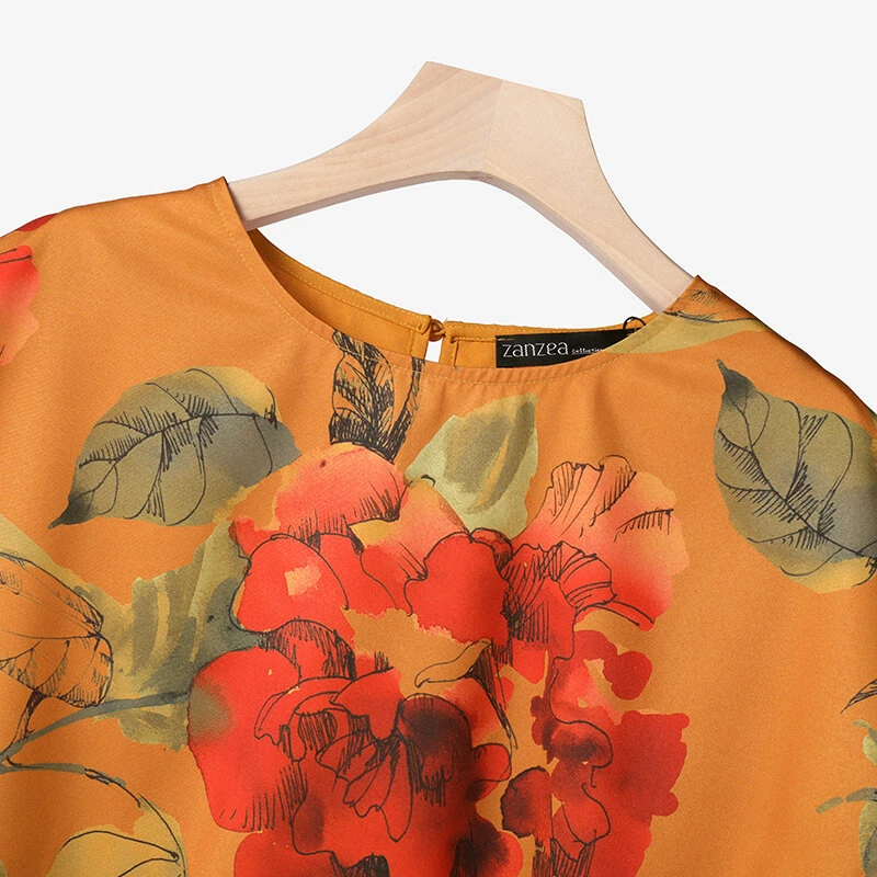 (image for) ZANZEA Women's 2pcs Suits Floral Short Sleeve O-Neck Top Elastic Waist Wide Leg Trousers Vintage Sets