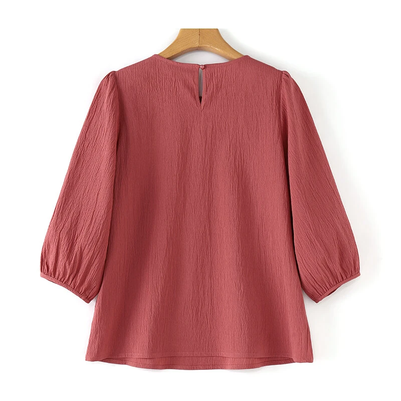 (image for) ZANZEA Women's Blouse Casual Lantern Sleeve Round Neck Shirt Plain Party Commute Pullover Tops