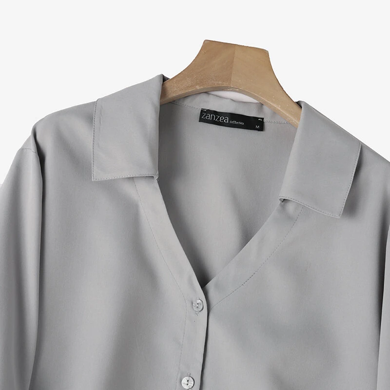 (image for) ZANZEA Women's Blouse Commute New Fashion Lantern Sleeve V-Neck Lapel Solid Office Top Shirt