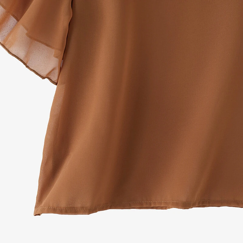 (image for) ZANZEA Women's Blouse Elegant Ruffle Sleeve Solid Crew Neck Plain Summer Shirt Pullover Top