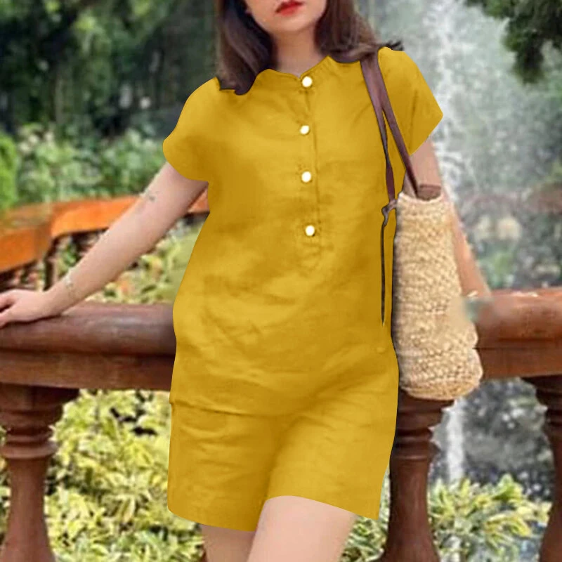 ZANZEA Womens Casual 2pcs Sets Short Sleeve Top Blouse Elastic Waist Pants Loose Suits (image for) ZANZEA Womens Casual 2pcs Sets Short Sleeve Top Blouse Elastic Waist Pants Loose Suits