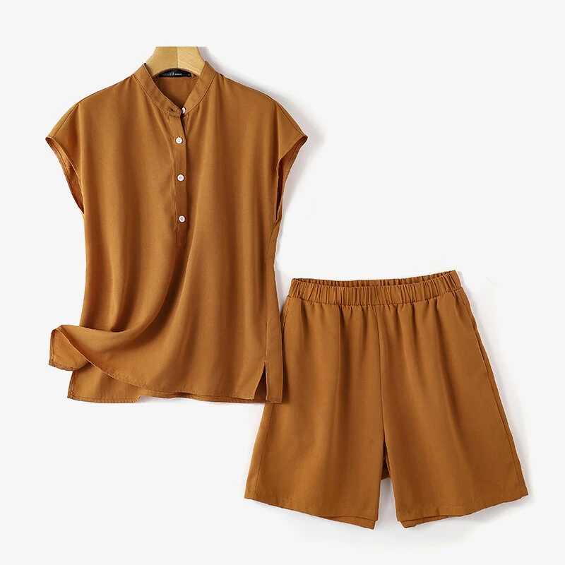 (image for) ZANZEA Womens Casual 2pcs Sets Short Sleeve Top Blouse Elastic Waist Pants Loose Suits