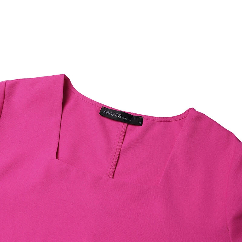 (image for) ZANZEA Women's Dresses Summer Vintage Casual Lantern Sleeve Ruffled Trim Square Neck Loose Solid Dress