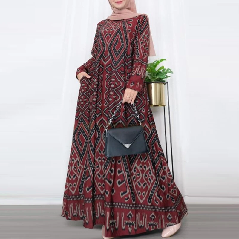 (image for) ZANZEA Womens Ethnic Long Dress Vintage Floral Casual Holiday Long Sleeve O-Neck Maxi Dress