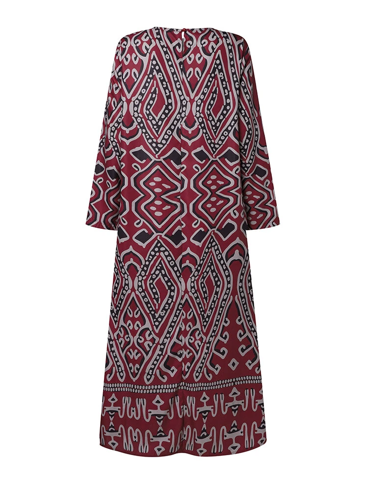 (image for) ZANZEA Womens Ethnic Long Dress Vintage Floral Casual Holiday Long Sleeve O-Neck Maxi Dress