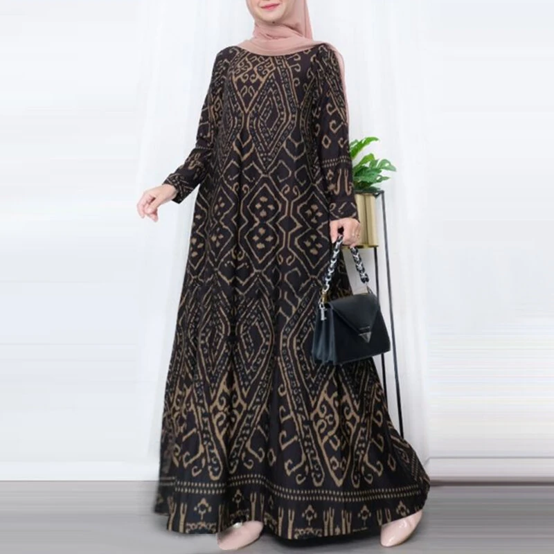 (image for) ZANZEA Womens Ethnic Long Dress Vintage Floral Casual Holiday Long Sleeve O-Neck Maxi Dress