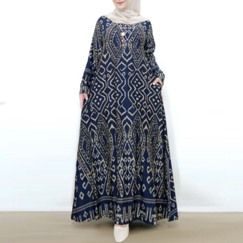 (image for) ZANZEA Womens Ethnic Long Dress Vintage Floral Casual Holiday Long Sleeve O-Neck Maxi Dress