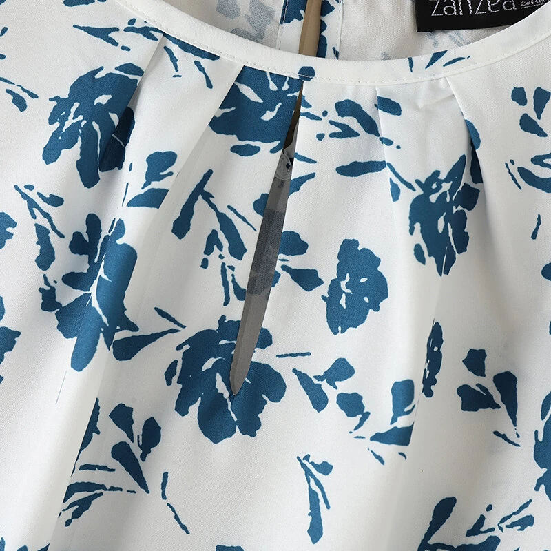 (image for) ZANZEA Womens Floral Print Ruffled Open Round Neck Design Short Sleeve Shirts