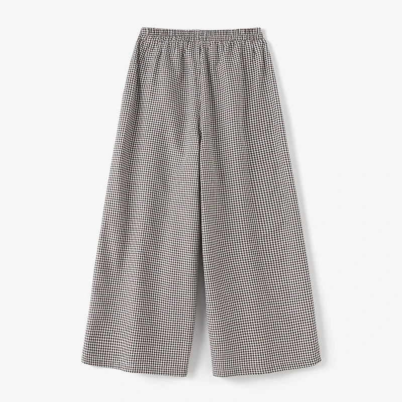 (image for) ZANZEA Womens Geometric Printed Wide Leg Pants Vintage Elastic Waist Straight Pleated Trouser Loose Fit