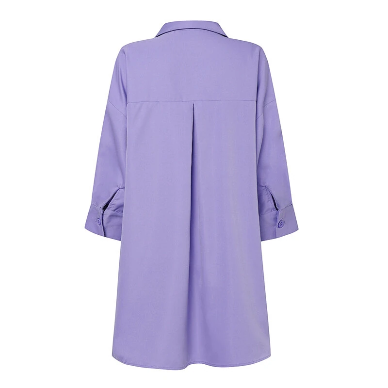 (image for) ZANZEA Womens Office Casual Solid Color Long Sleeve Shirts with Pockets Elegant Lapel Button Up Midi Blouse