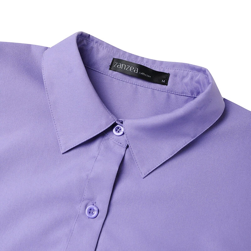 (image for) ZANZEA Womens Office Casual Solid Color Long Sleeve Shirts with Pockets Elegant Lapel Button Up Midi Blouse