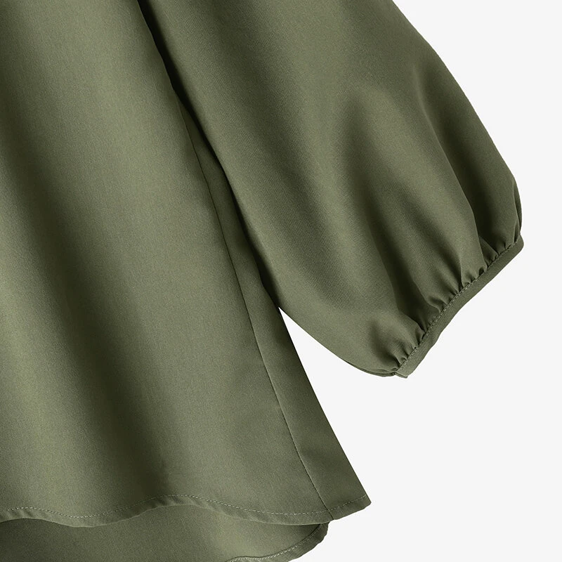 (image for) ZANZEA Women's Round Neck Drop Shoulder Lantern Sleeve Loose Casual Solid Blouses