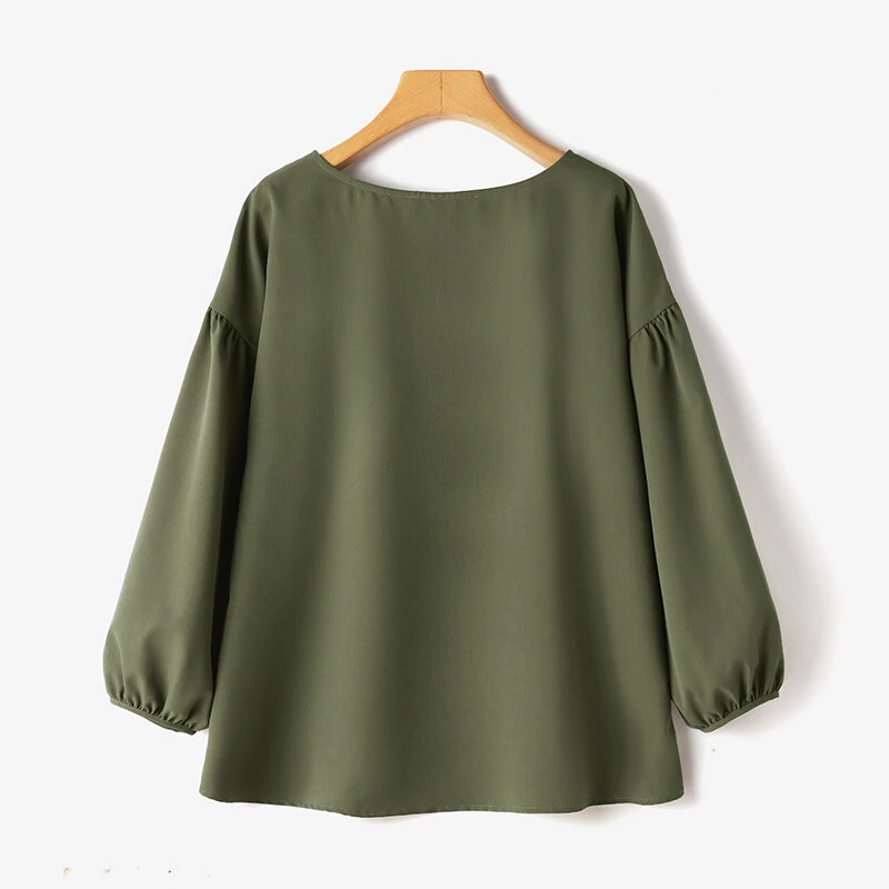 (image for) ZANZEA Women's Round Neck Drop Shoulder Lantern Sleeve Loose Casual Solid Blouses