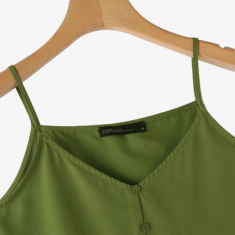 (image for) ZANZEA Womens Spaghetti Strap Camisole Summer Tank Tops V Neck Casual Slip Blouse Streetwear