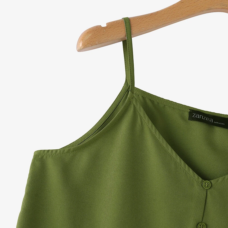 (image for) ZANZEA Womens Spaghetti Strap Camisole Summer Tank Tops V Neck Casual Slip Blouse Streetwear