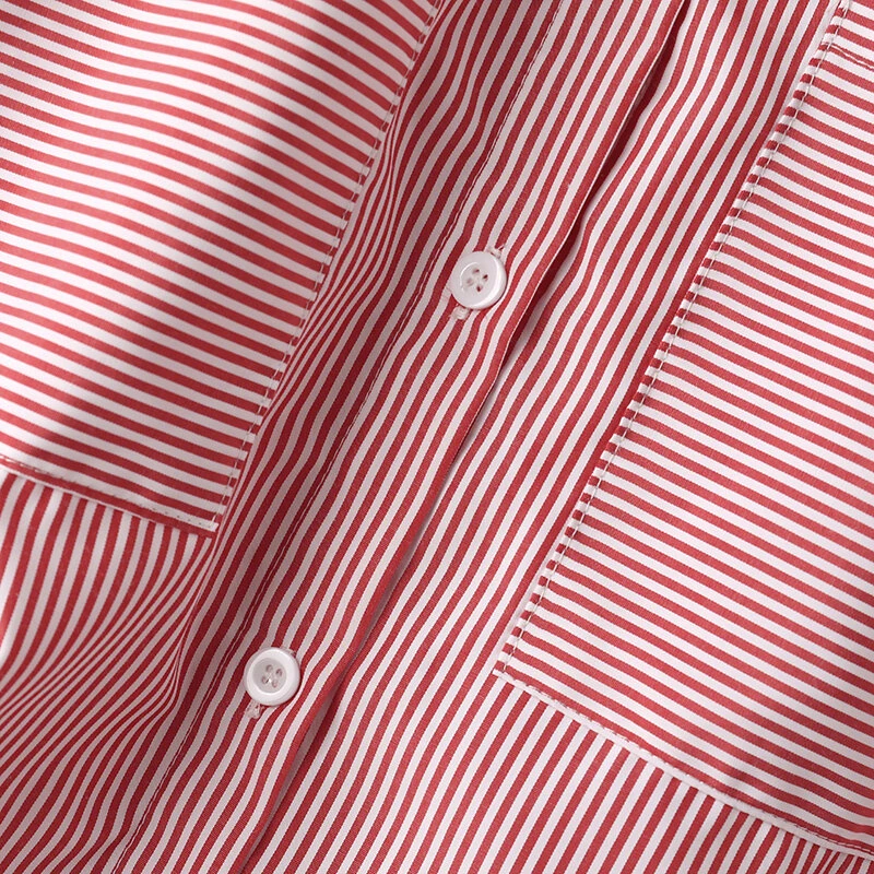 (image for) ZANZEA Women's Striped Shirt Summer 3/4 Sleeve Lantern Sleeve Front Pockets Casual Blouse Top