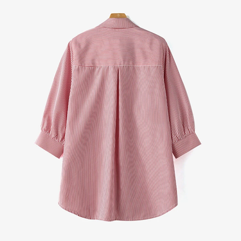 (image for) ZANZEA Women's Striped Shirt Summer 3/4 Sleeve Lantern Sleeve Front Pockets Casual Blouse Top