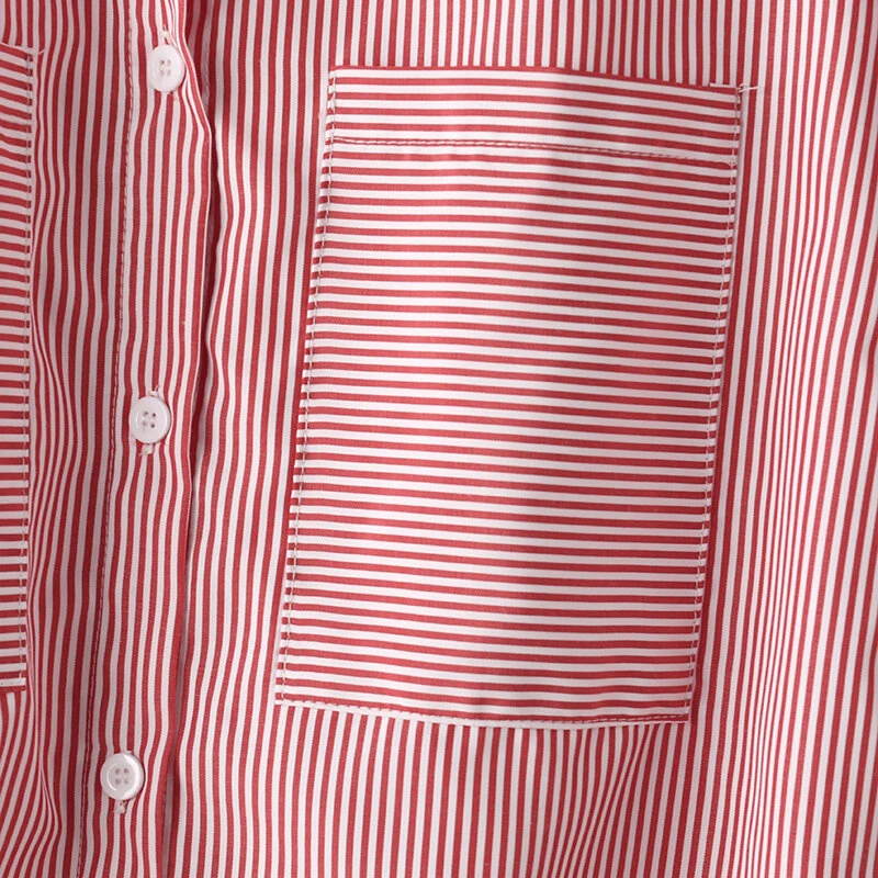 (image for) ZANZEA Women's Striped Shirt Summer 3/4 Sleeve Lantern Sleeve Front Pockets Casual Blouse Top