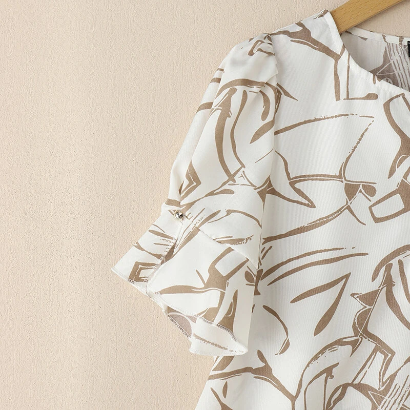 (image for) ZANZEA Women's Summer Elegant Print Blouse Casual Flare Sleeve O-Neck Cutouts Tops