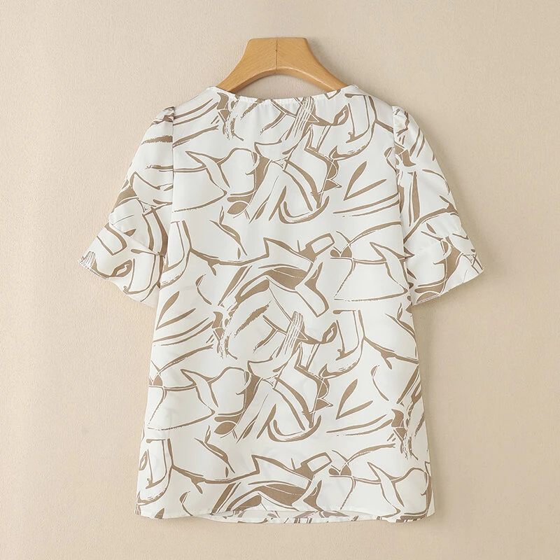 (image for) ZANZEA Women's Summer Elegant Print Blouse Casual Flare Sleeve O-Neck Cutouts Tops