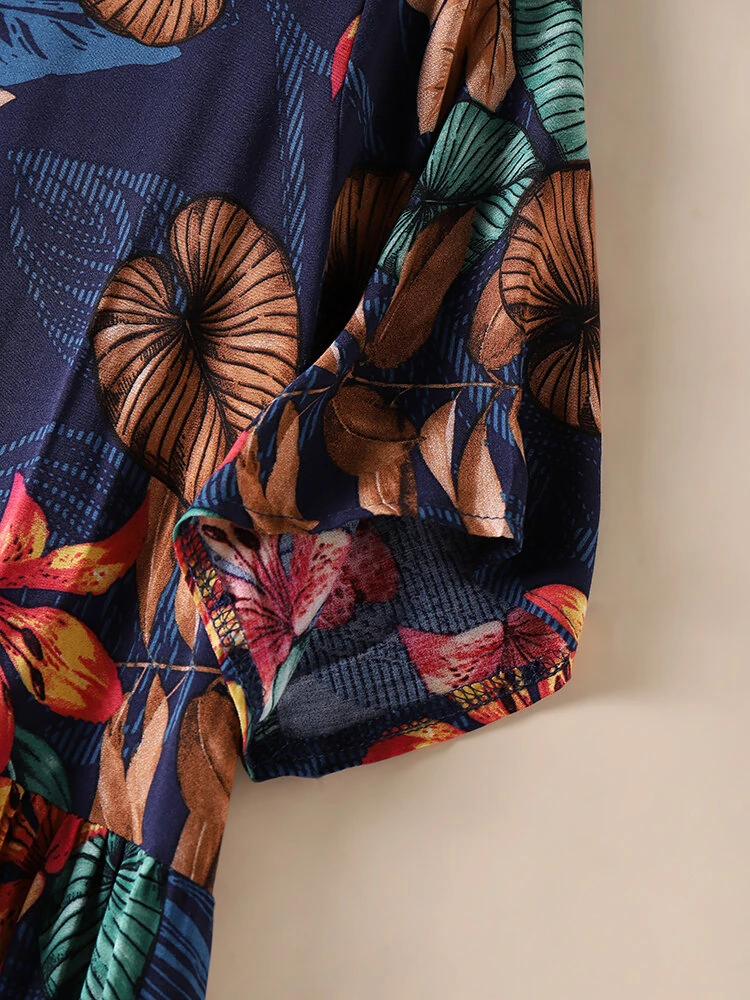 (image for) ZANZEA Womens Summer Short Sleeve Printed Swing Long Maxi Dress Holiday Beach Sundress