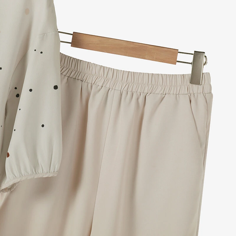 (image for) ZANZEA Womens Two-Piece Set Lady Elegant Sets Crew Neck Lantern Sleeve Graphic Print Tops Wide Leg Trousers Suits